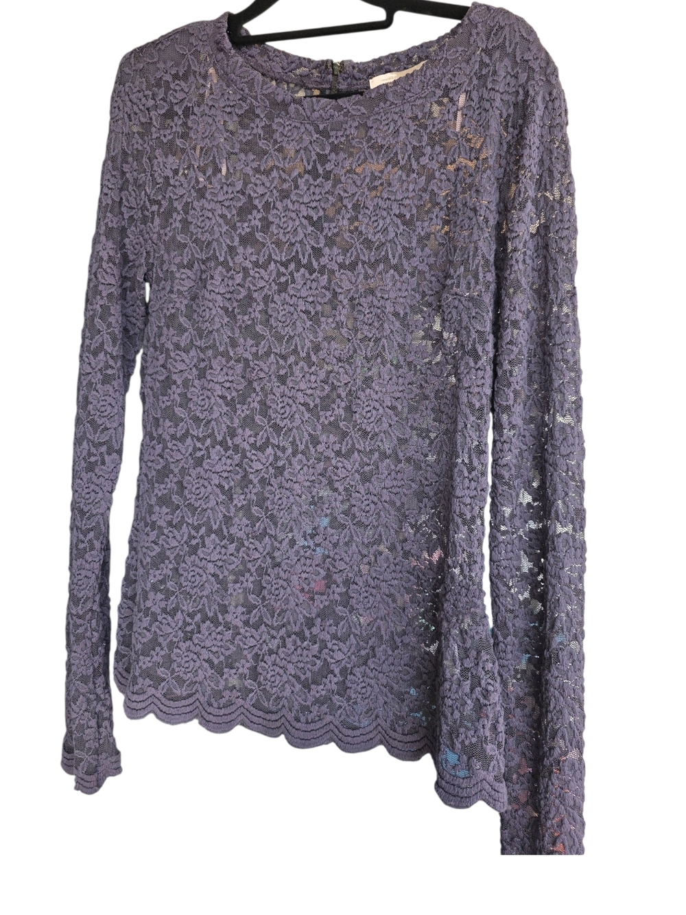 Forever 21 Mesh Lace Long Sleeve High Collar Top Plum Size Large